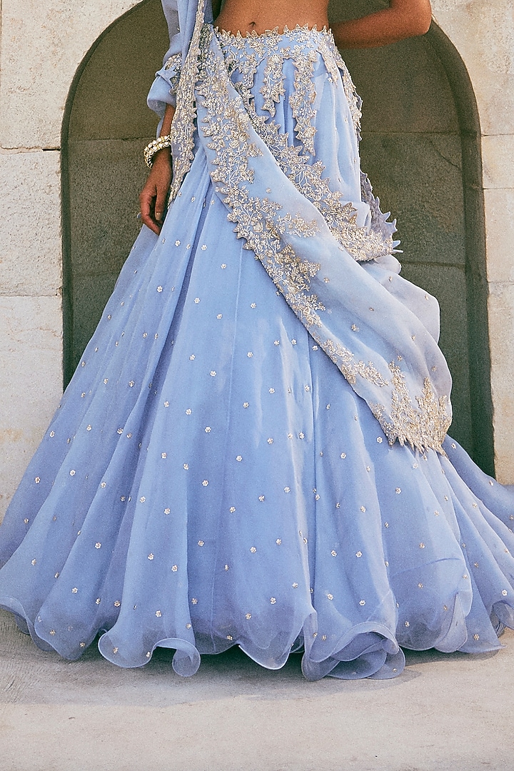 Blue Organza Embroidered Bridal Lehenga Set by Anushree Reddy at Pernia's Pop Up Shop