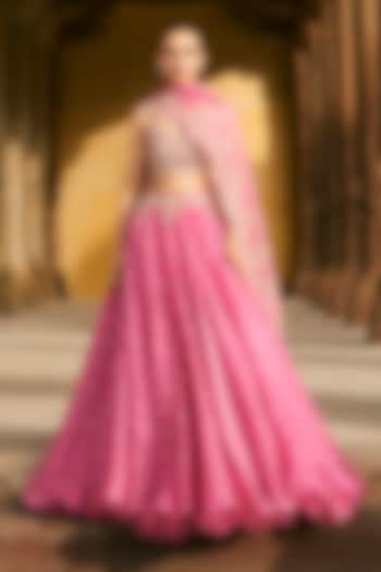 Pink Organza Embroidered Bridal Lehenga Set by Anushree Reddy at Pernia's Pop Up Shop