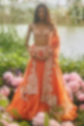 Orange Organza Embroidered Bridal Lehenga Set by Anushree Reddy at Pernia's Pop Up Shop