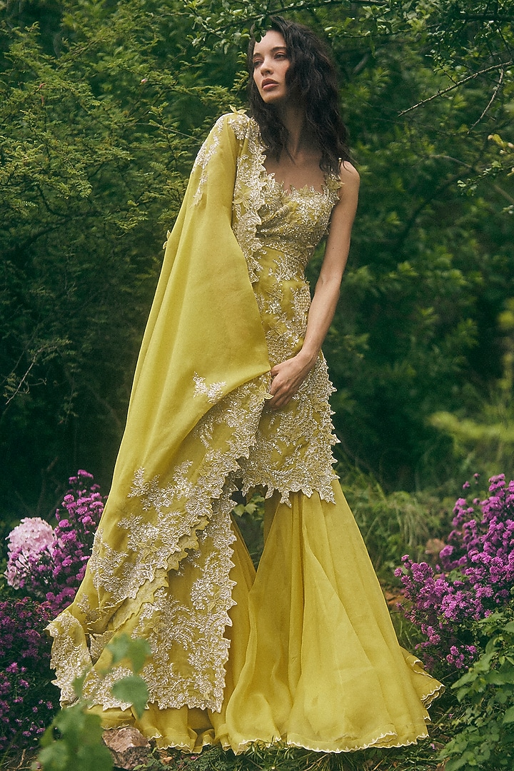 Yellow Organza Bridal Sharara Set by Anushree Reddy at Pernia's Pop Up Shop