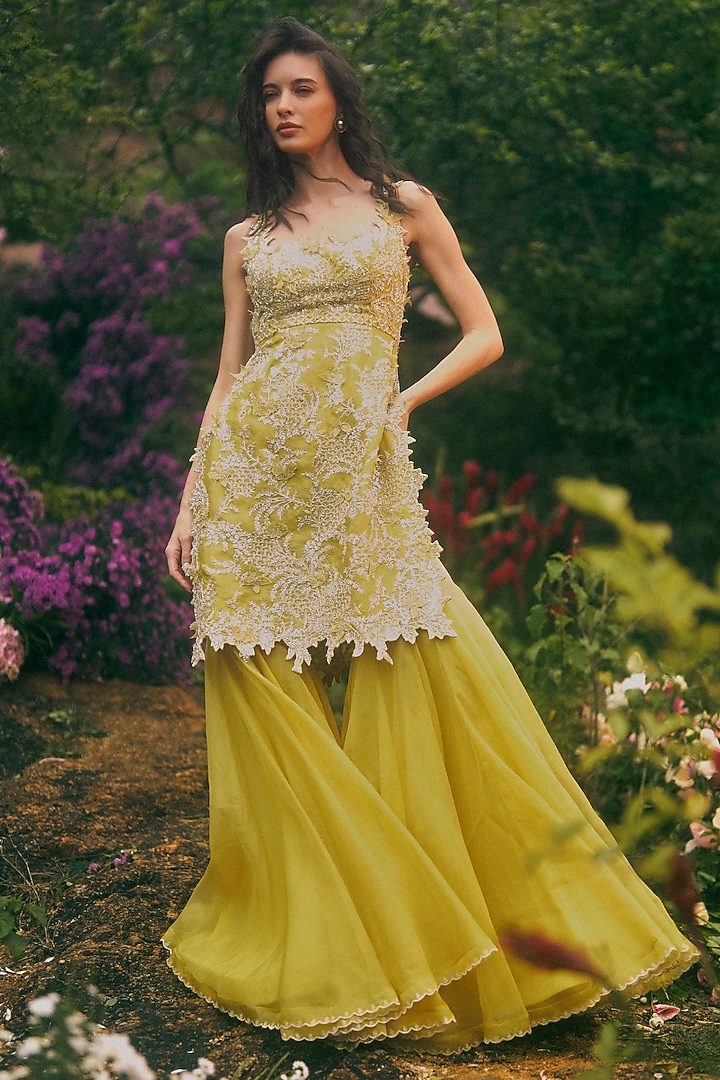 Yellow Organza Bridal Sharara Set by Anushree Reddy at Pernia's Pop Up Shop