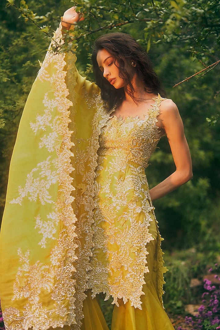 Yellow Organza Bridal Sharara Set by Anushree Reddy at Pernia's Pop Up Shop