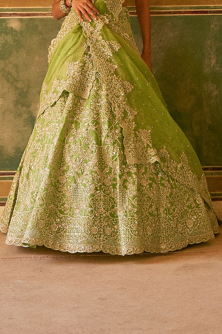 Green Organza Embroidered Bridal Lehenga Set by Anushree Reddy at Pernia's Pop Up Shop