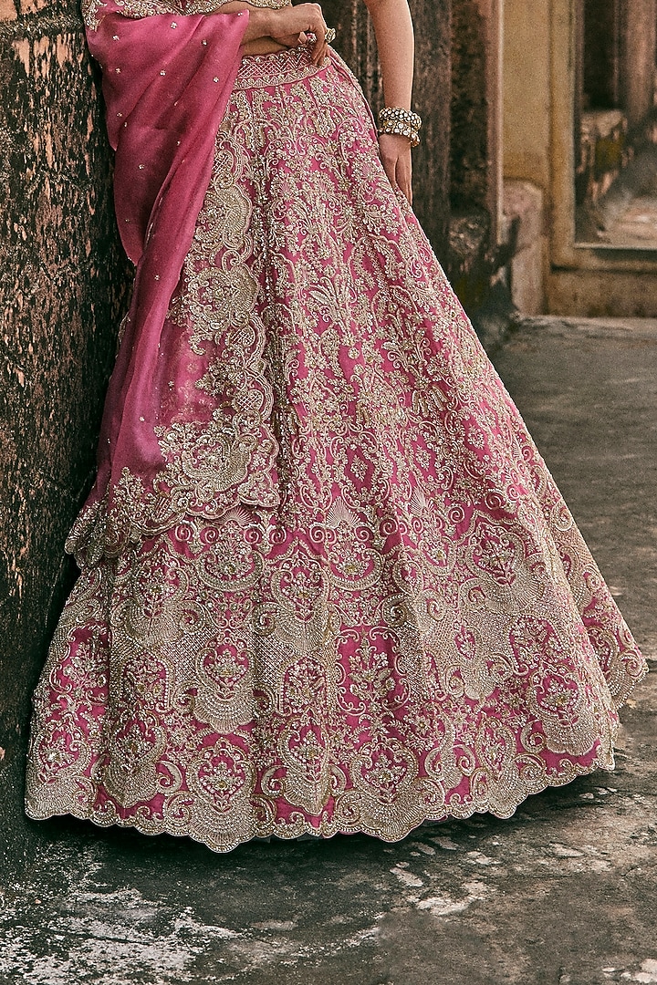 Pink Organza Embroidered Bridal Lehenga Set by Anushree Reddy at Pernia's Pop Up Shop
