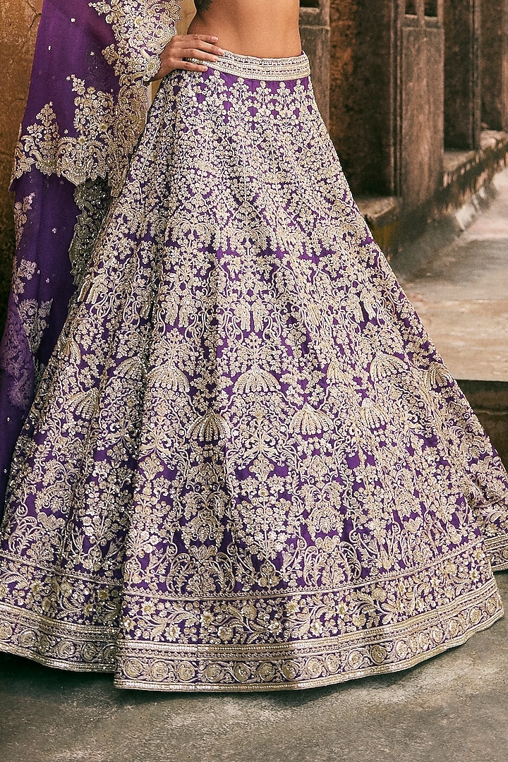 Purple Organza Embroidered Bridal Lehenga Set by Anushree Reddy at Pernia's Pop Up Shop