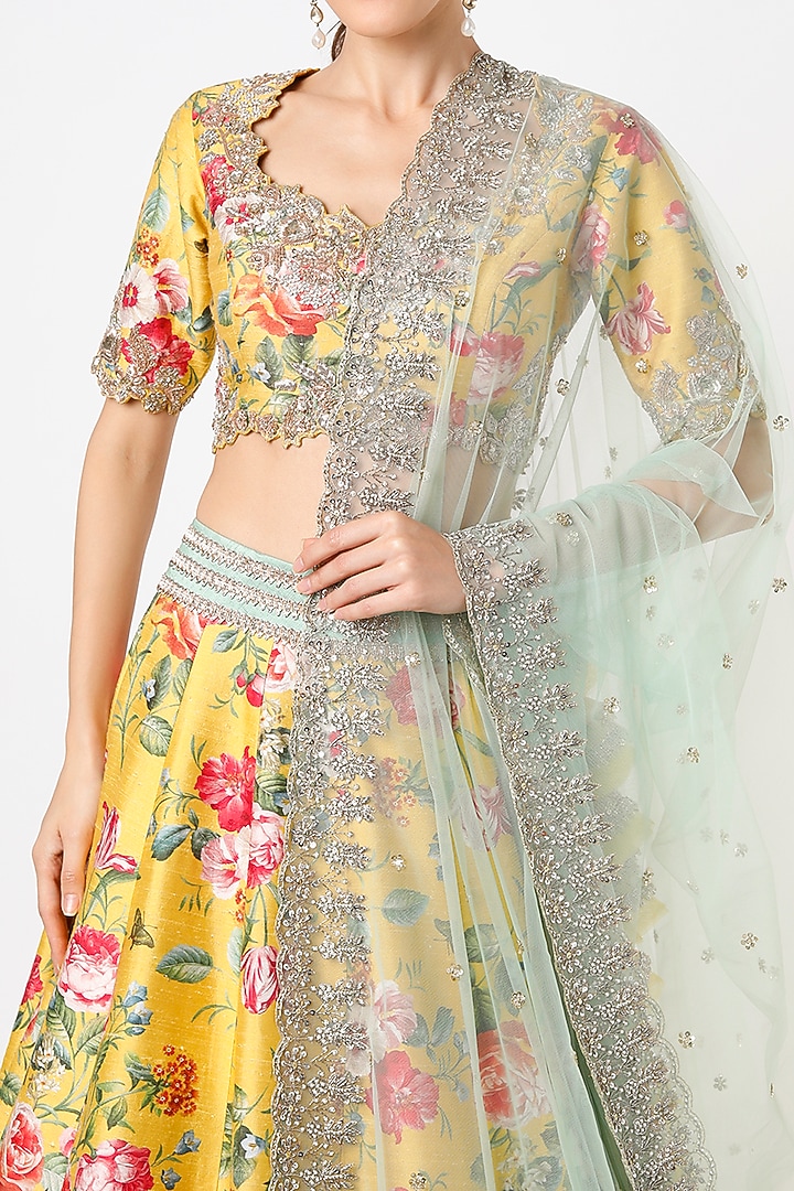 Yellow Embroidered & Printed Bridal Lehenga Set by Anushree Reddy at Pernia's Pop Up Shop