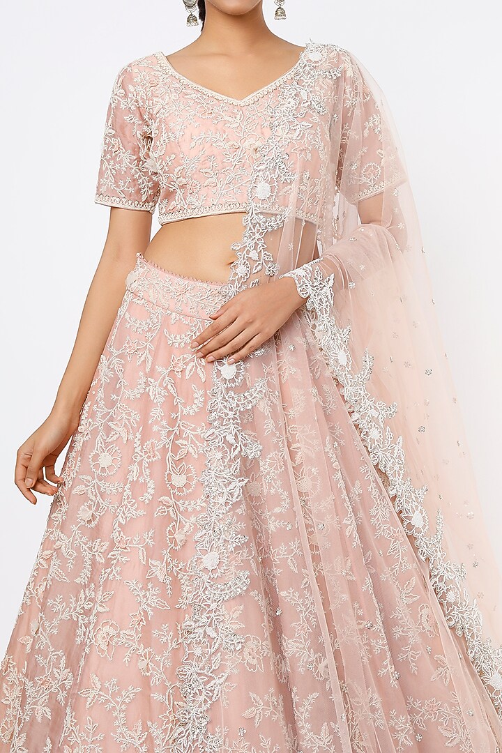Blush Pink Embroidered Scalloped Bridal Lehenga Set by Anushree Reddy at Pernia's Pop Up Shop