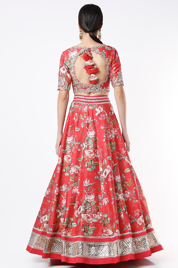 Red Embroidered & Printed Bridal Lehenga Set by Anushree Reddy at Pernia's Pop Up Shop