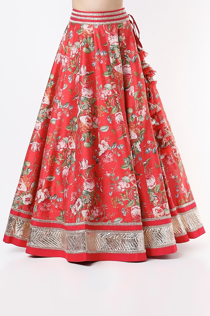 Red Embroidered & Printed Bridal Lehenga Set by Anushree Reddy at Pernia's Pop Up Shop