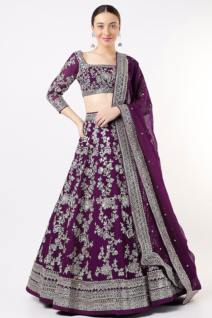 Purple Embroidered Lehenga Set by Anushree Reddy