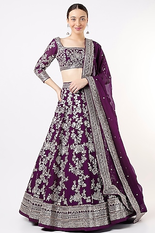 Purple Embroidered Lehenga Set by Anushree Reddy