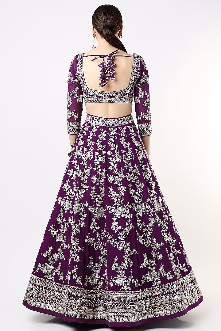 Purple Embroidered Bridal Lehenga Set by Anushree Reddy at Pernia's Pop Up Shop