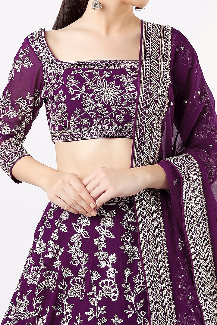 Purple Embroidered Bridal Lehenga Set by Anushree Reddy at Pernia's Pop Up Shop