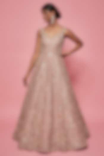 Blush Pink Organza Embroidered Gown by Anushree Reddy