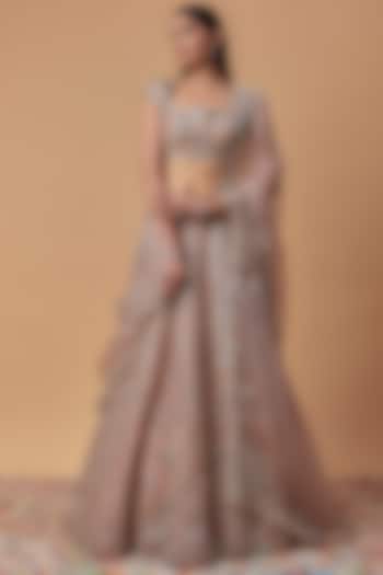 Pink Organza Embroidered Bridal Lehenga Set by Anushree Reddy at Pernia's Pop Up Shop