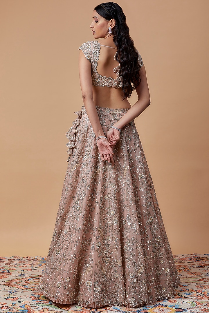 Pink Organza Embroidered Bridal Lehenga Set by Anushree Reddy at Pernia's Pop Up Shop