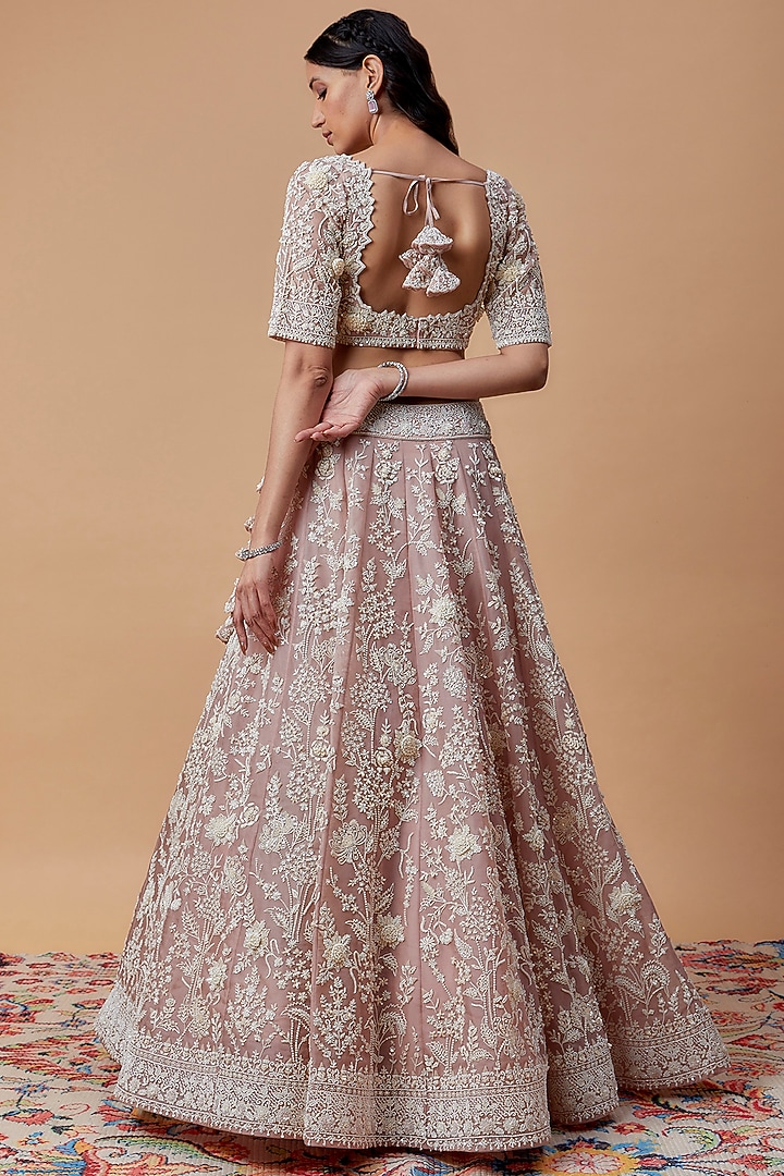 Blush Pink Organza Embroidered Bridal Lehenga Set by Anushree Reddy at Pernia's Pop Up Shop
