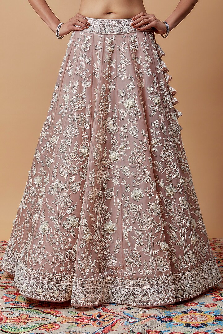 Blush Pink Organza Embroidered Bridal Lehenga Set by Anushree Reddy at Pernia's Pop Up Shop