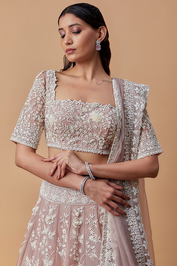 Blush Pink Organza Embroidered Bridal Lehenga Set by Anushree Reddy at Pernia's Pop Up Shop