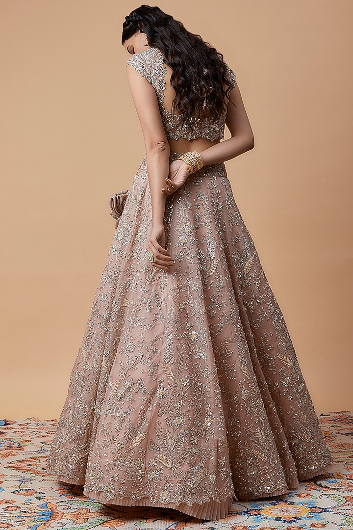 Pink Organza Embroidered Bridal Lehenga Set by Anushree Reddy at Pernia's Pop Up Shop