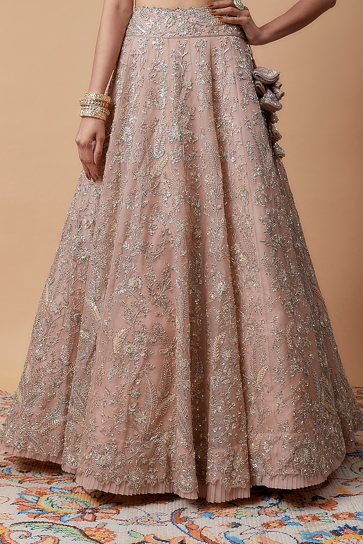 Pink Organza Embroidered Bridal Lehenga Set by Anushree Reddy at Pernia's Pop Up Shop