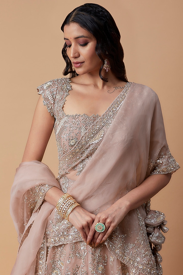 Pink Organza Embroidered Bridal Lehenga Set by Anushree Reddy at Pernia's Pop Up Shop