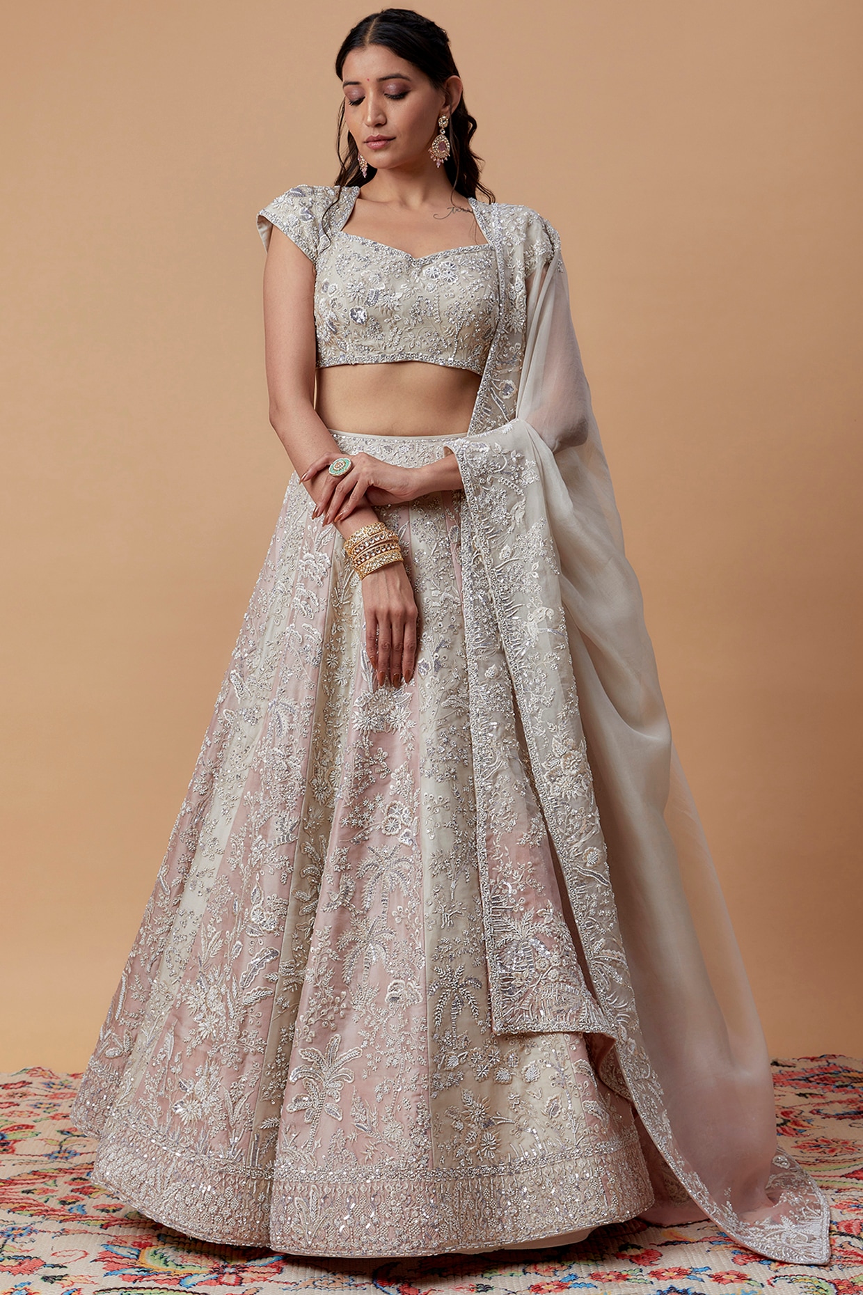 Buy Blush pink embroidered lehenga set by Anushree Reddy at Aashni and Co