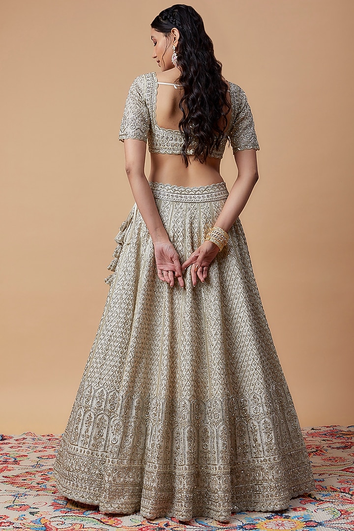 Ivory Organza Embroidered Bridal Lehenga Set by Anushree Reddy at Pernia's Pop Up Shop
