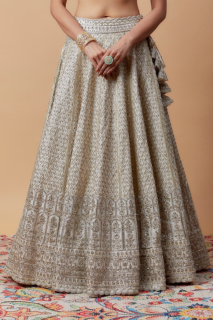 Ivory Organza Embroidered Bridal Lehenga Set by Anushree Reddy at Pernia's Pop Up Shop