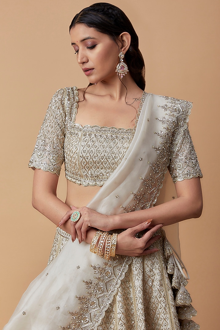 Ivory Organza Embroidered Bridal Lehenga Set by Anushree Reddy at Pernia's Pop Up Shop