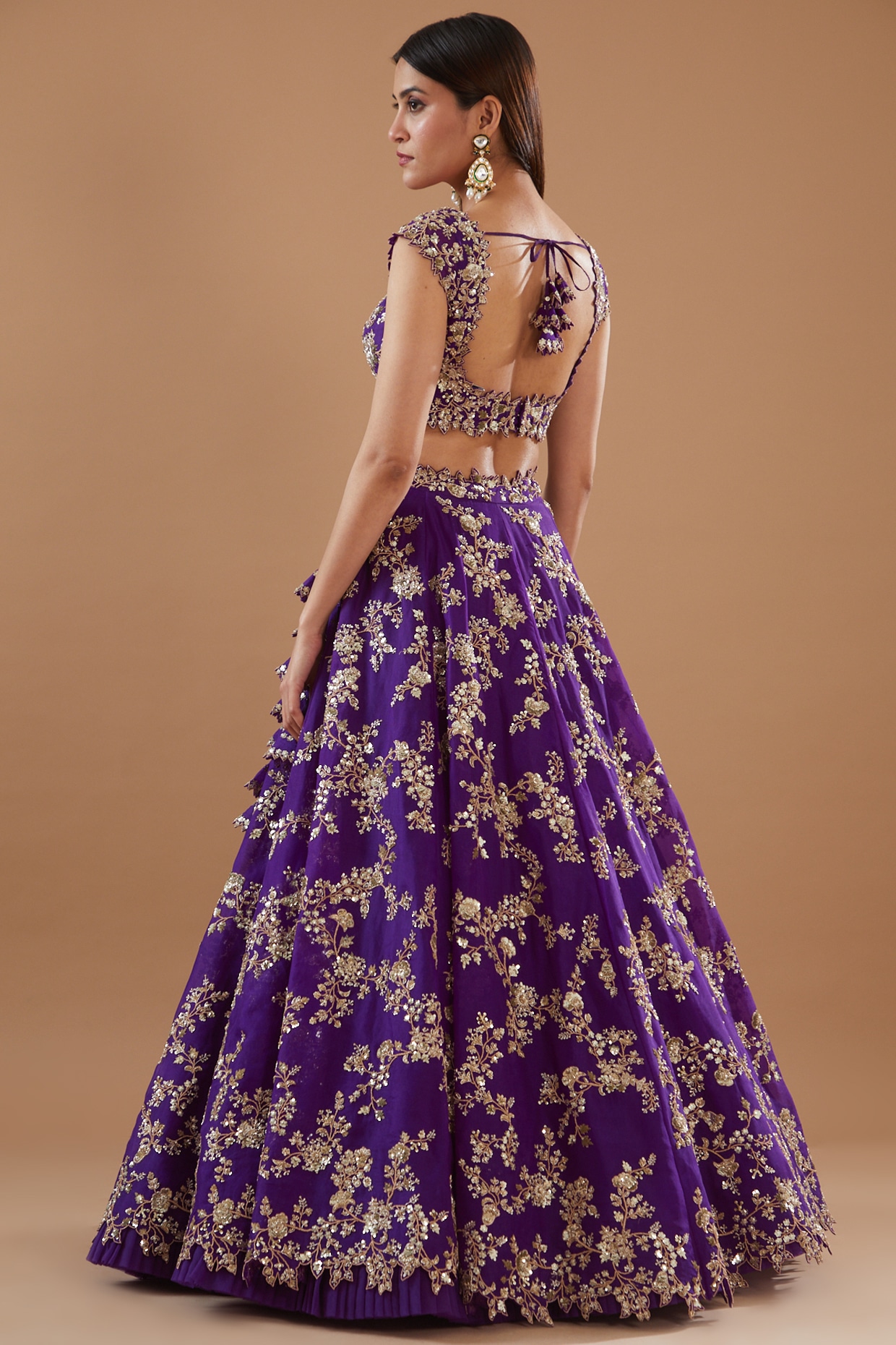 Purple Color Net Fabric Adorming Wedding Wear Bridal Lehenga