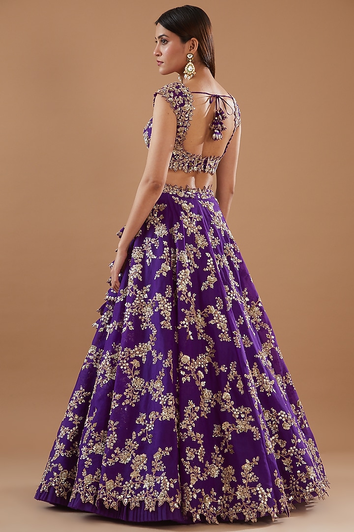 Purple Organza Embroidered Bridal Lehenga Set by Anushree Reddy at Pernia's Pop Up Shop