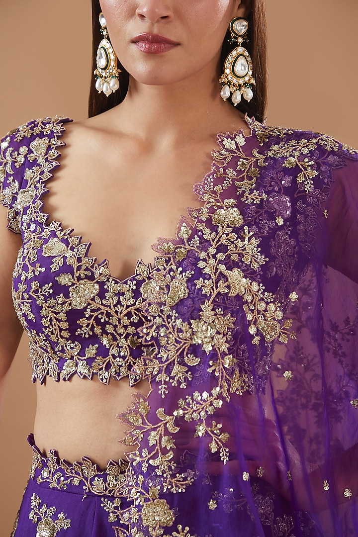 Purple Organza Embroidered Bridal Lehenga Set by Anushree Reddy at Pernia's Pop Up Shop