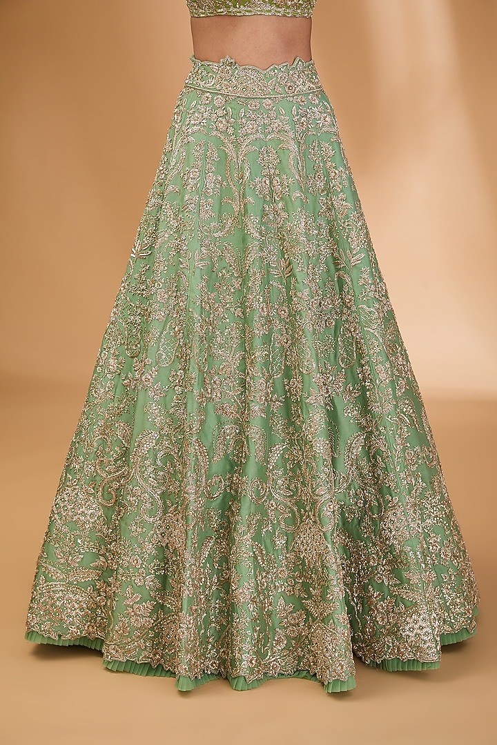Mint Green Organza Zardosi Hand Embroidered Bridal Lehenga Set by Anushree Reddy at Pernia's Pop Up Shop