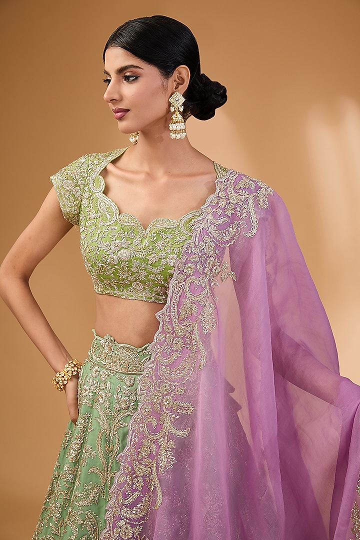 Mint Green Organza Zardosi Hand Embroidered Bridal Lehenga Set by Anushree Reddy at Pernia's Pop Up Shop