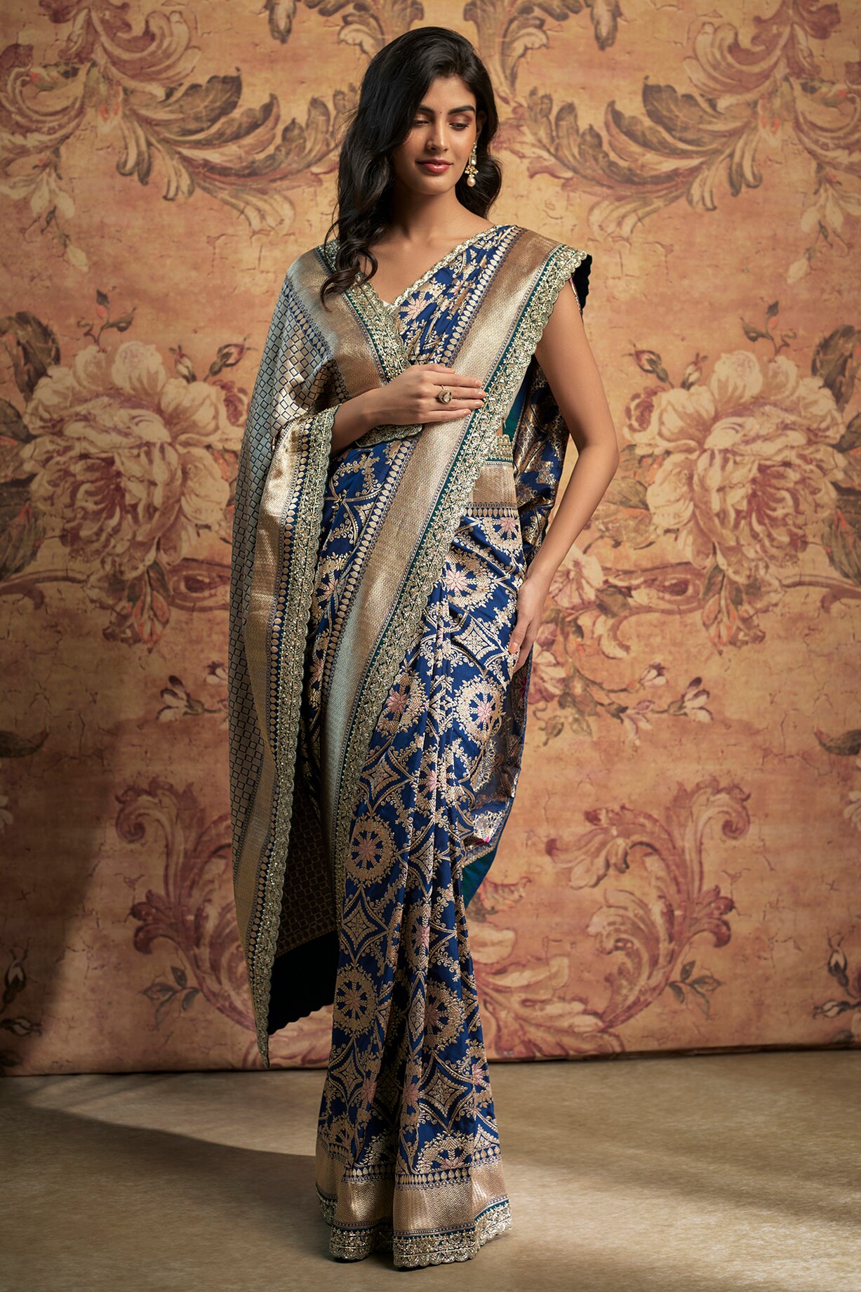Majestic Blue Banarasi Tissue Saree with Pita, Zardosi & Cutdana Work