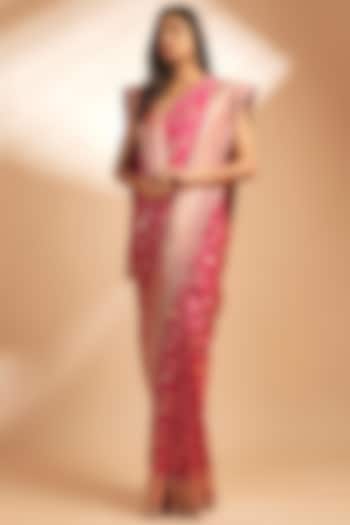 Pink Banarasi Silk Zardosi Embroidered Bridal Saree Set by Anushree Reddy at Pernia's Pop Up Shop