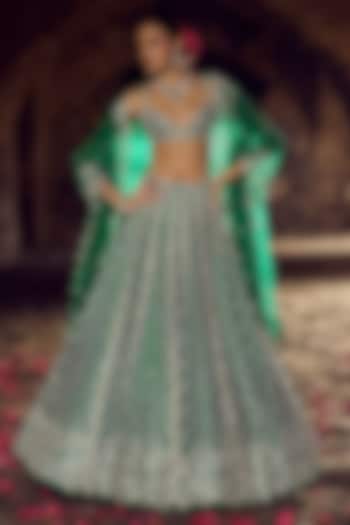 Emerald Green Raw Silk Bridal Lehenga Set by Anushree Reddy at Pernia's Pop Up Shop