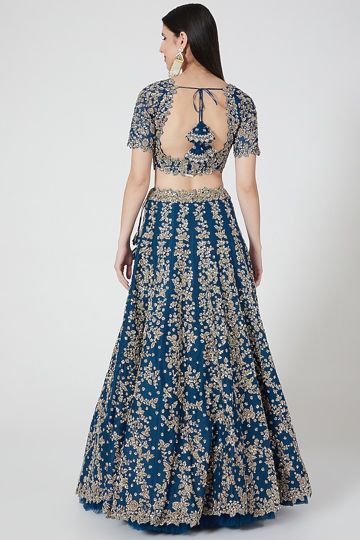 Navy Blue Net Bridal Lehenga Set by Anushree Reddy at Pernia's Pop Up Shop