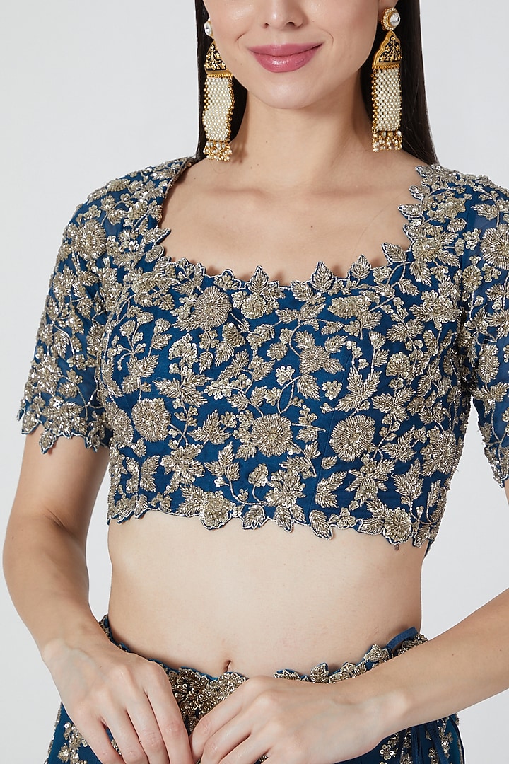 Navy Blue Net Bridal Lehenga Set by Anushree Reddy at Pernia's Pop Up Shop