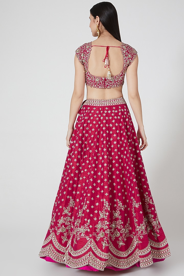 Cherry Red Embroidered Bridal Lehenga Set by Anushree Reddy at Pernia's Pop Up Shop