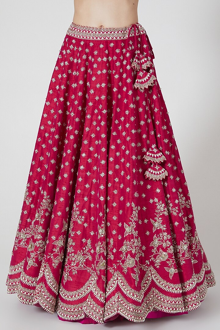 Cherry Red Embroidered Bridal Lehenga Set by Anushree Reddy at Pernia's Pop Up Shop