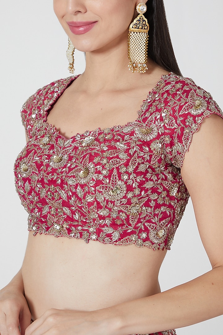 Cherry Red Embroidered Bridal Lehenga Set by Anushree Reddy at Pernia's Pop Up Shop