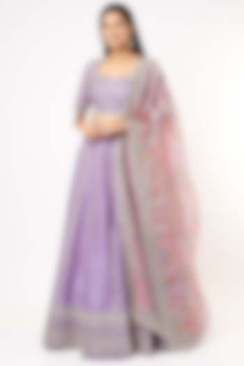 Purple Raw Silk Embroidered Bridal Lehenga Set by Anushree Reddy at Pernia's Pop Up Shop