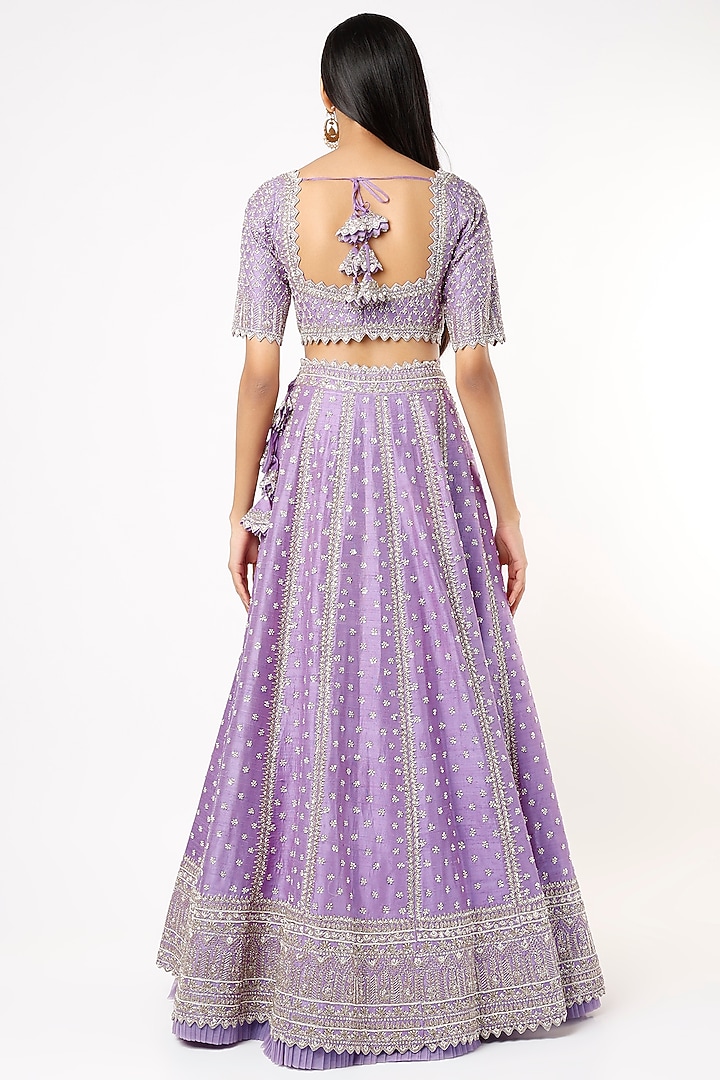 Purple Raw Silk Embroidered Bridal Lehenga Set by Anushree Reddy at Pernia's Pop Up Shop