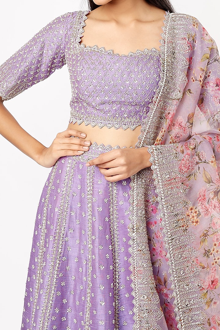 Purple Raw Silk Embroidered Bridal Lehenga Set by Anushree Reddy at Pernia's Pop Up Shop