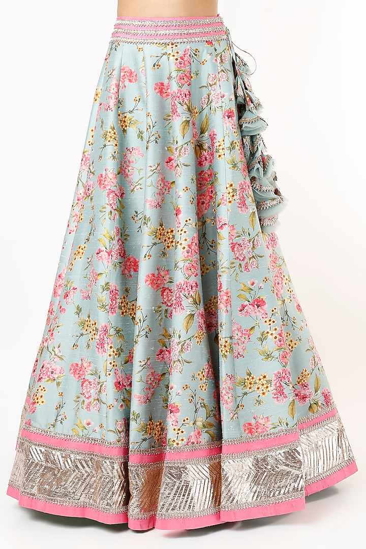 Powder Blue Floral Printed Bridal Lehenga Set by Anushree Reddy at Pernia's Pop Up Shop