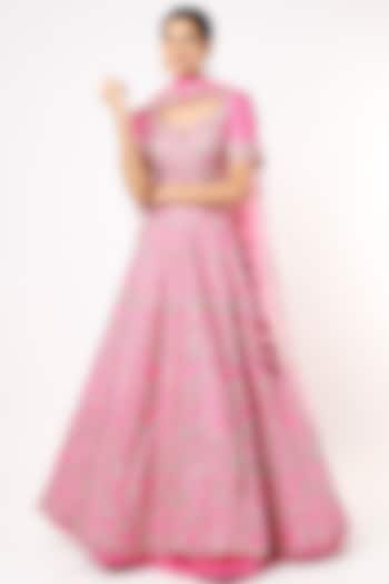 Pink Zardosi Embroidered Lehenga Set by Anushree Reddy