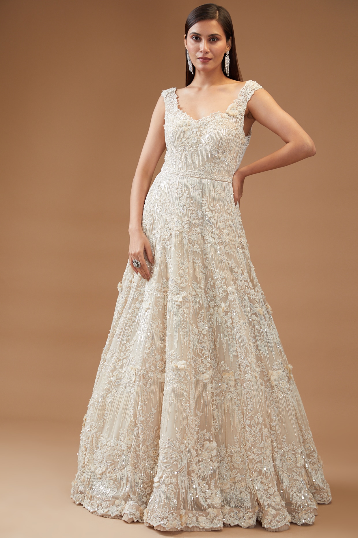 White Georgette Fish Cut Gowns
