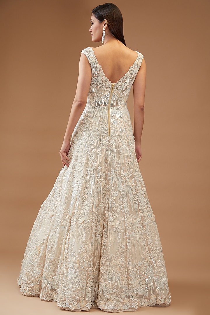 Ivory Organza Embroidered Bridal Gown by Anushree Reddy at Pernia's Pop Up Shop